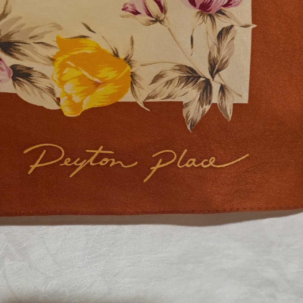 Vintage Peyton Place Floral Silk Scarf in Rust, Cream & Yellow - Picture 2 of 12